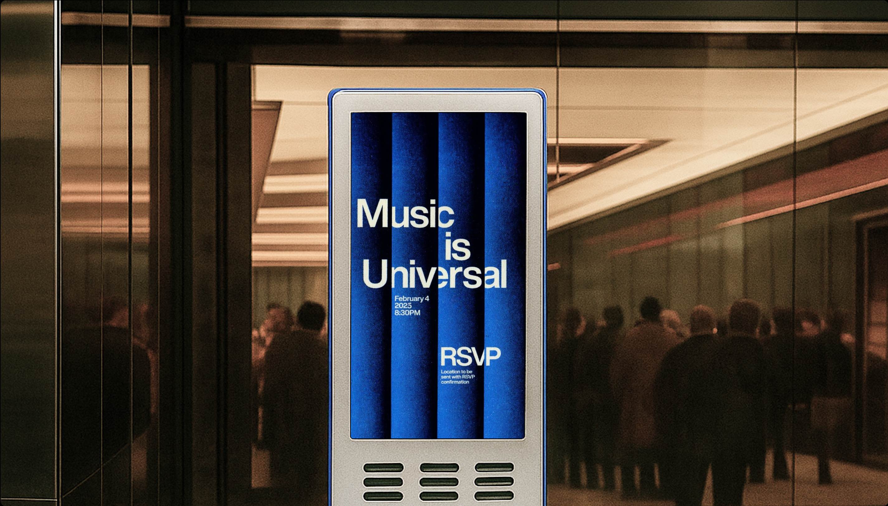 POWERDON charging station displaying digital advertisement for Music is Universal event